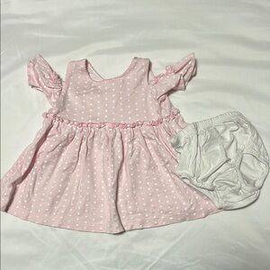 Nunu White and Pink Polka dot cotton dress with bloomer 6-9 months